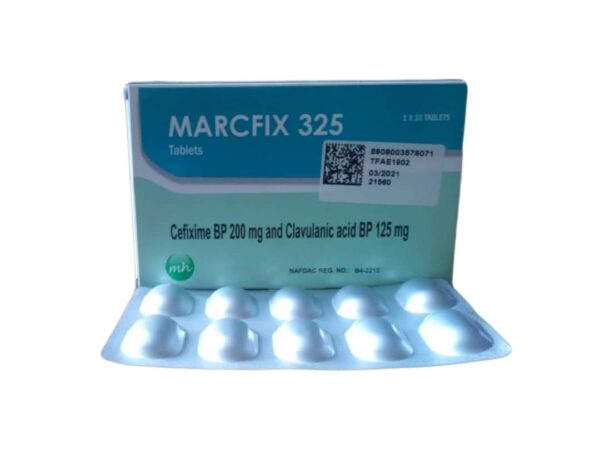 Marcfix 325mg (Cefixime BP 200mg & Clavulanic acid BP 125mg) X10 Tablets