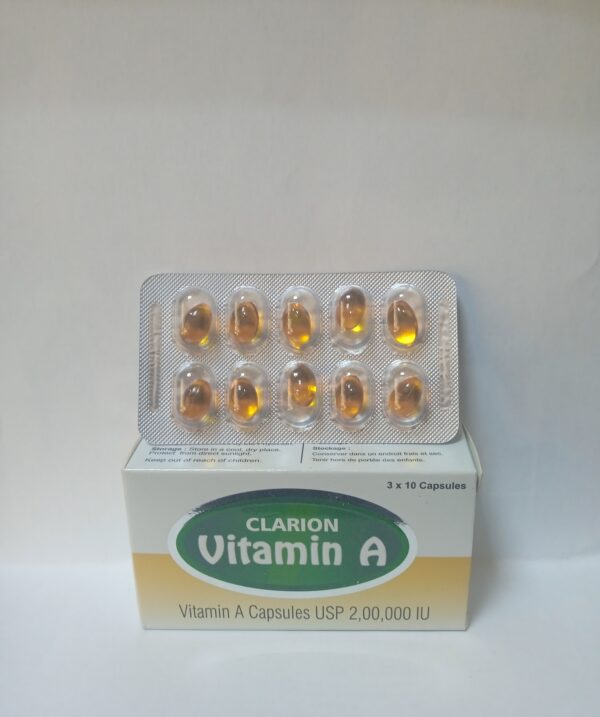 Clarion Vitamin A capsules USP 200,000IU (Per Card of 10 Tablets)