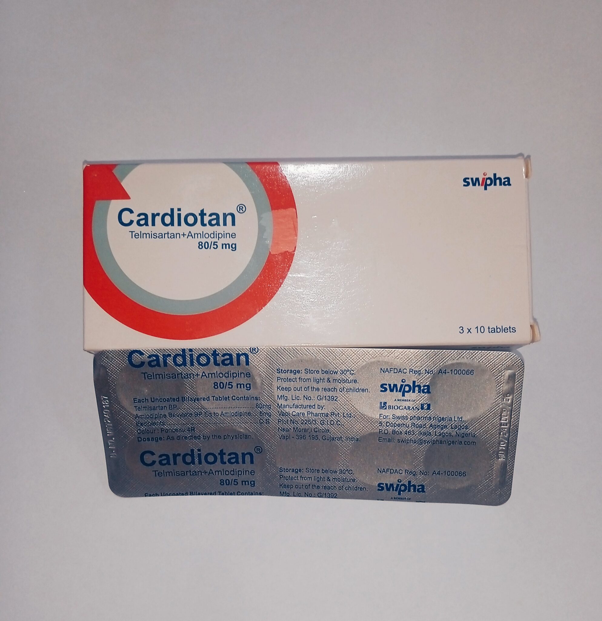 Cardiotan 80/5mg (Telmisartan 80mg/Amlodipine 5mg) Per Card of 10 ...
